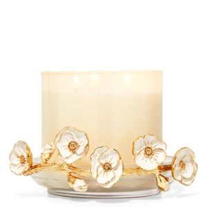 BATH AND BODYWORKS 3WICK CANDLE STAND GLASS FLORAL BRANCH.